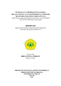 Peningkatan Produktivitas Kerja Melalui Penguatan Kepemimpinan Visioner Iklim Organisasi Dan Kreativitas (Studi Empiris menggunakan Metode Korelasional dan Analysis SITOREM Pada Guru PNS SMP Negeri di Kota Depok