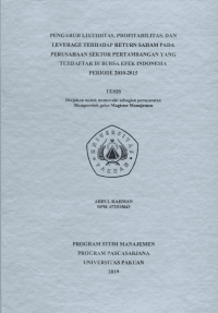 Pengaruh Likuiditas, Profitabilitas dan Leverage terhadap Return Saham pada Perusahaan Sektor Pertambangan yang Terdaftar di Bursa Efek Indonesia Periode 2010-2015