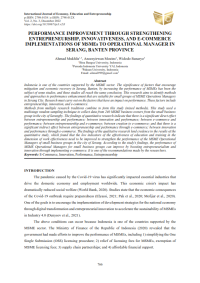 Performance Improvement Through Strengthening Entrepreneurship, Innovativeness and E-Commerce Implementations of MSMEs to Operational Manager in Serang, Banten Province.