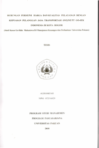 Hubungan Perpsepsi Harga dan Kualitas Pelayanan dengan Kepuasan Pelanggan Jasa Transportasi Online PT. GOJEK Indonesia di Kota Bogor (Studi Kasus Go-Ride Mahasiswa D3 Manajemen Keuangan dan Perbankan Universitas Pakuan)