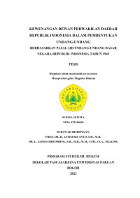 Kewenangan Dewan Perwakilan Daerah Republik Indonesia dalam Pembentukan UU Berdasarkan Pasal 22D UUD Negara Republik Indonesia Tahun 1945