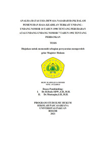 Analisa Batas Usia Dewasa Nasabah Bank dalam Pemenuhan Rasa Keadilan Terkait Undang-undang Nomor 10 Tahun 1998 Tentang Perubahan Atas UU No. 7 Tahun 1992 Tentang Perbankan
