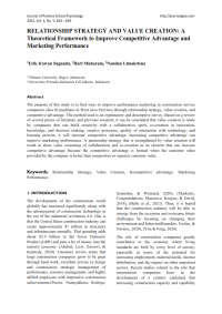 RELATIONSHIP STRATEGY AND VALUE CREATION: A Theoretical Framework to Improve Competitive Advantage and Marketing Performance