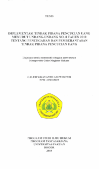 Implementasi Tindak Pidana Pencucian Uang Menurut Undang-Undang No. 8 Tahun 2010 Tentang Pencegahan Dan Pemberantasan Tindak Pidana Pencucian Uang