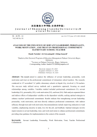 Analysis Of The Influence Of Servant Leadership, Personality, Work Motivation , And Trust On Professional Commitment Elementary School Teacher