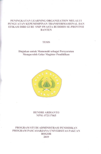 Peningkatan Learning Organization Melalui Penguatan Kepemimpinan Transformasional Dan Efikasi Diri Guru SMP Swasta Buddhis Se-Provinsi Banten
