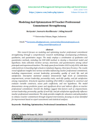 Modelıng And Optımızatıon Of Teacher Professıonal Commıtment Strengthenıng