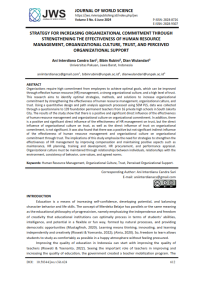 STRATEGY FOR INCREASING ORGANIZATIONAL COMMITMENT THROUGH STRENGTHENING THE EFFECTIVENESS OF HUMAN RESOURCE MANAGEMENT, ORGANIZATIONAL CULTURE, TRUST, AND PERCEIVED ORGANIZATIONAL SUPPORT