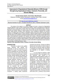 Improvement of Organizational Citizenship Behavior (OCB) through Strengthening Organizational Culture, Teamwork, Personality, and Decision Making