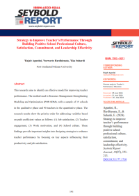 Strategy to Improve Teacher’s Performance Through Building Positive School Professional Culture, Satisfaction, Commitment, and Leadership Effectivity