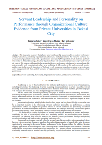 Servant Leadership and Personality on Performance through Organizational Culture: Evidence from Private Universities in Bekasi City