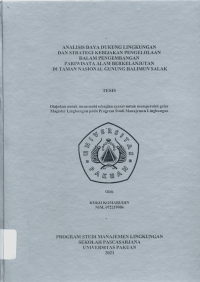 Analisis Daya Dukung Lingkungan dan Strategi Kebijakan Pengelolaan dalam Pengembangan Pariwisata Alam Berkelanjutan di Taman Nasional Gunung Halimun Salak