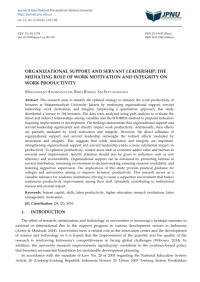 ORGANIZATIONAL SUPPORT AND SERVANT LEADERSHIP: THE MEDIATING ROLE OF WORK MOTIVATION AND INTEGRITY ONWORK PRODUCTIVITY