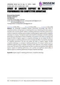 Effect of Logistic Support on Marketing Performance for Competitive Advantage