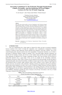 Increasing Commitment To The Profession Through Organizational Climate, Personality, And Job Satisfaction Of Private Higher Lecturers In The City Of South Tangerang