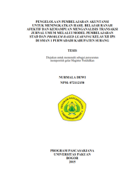 Pengelolaan Pembelajaran Akuntansi untuk Meningkatkan Hasil Belajar Ranah Afektif dan Kemampuan Menganalisis Transaksi Jurnal Umum Melalui Model Pembelajaran STAD dan Problem Based Laerning kelas XII IPS di SMAN 1 Purwadadi Kabupaten Subang