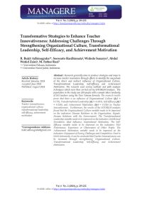 Transformative Strategies to Enhance Teacher Innovativeness: Addressing Challenges Through Strengthening Organizational Culture, Transformational Leadership, Self-Efficacy, and Achievement Motivation
