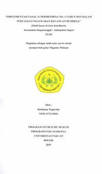 Implementasi Pasal 30 Permendesa No. 4 Tahun 2005 dalam Pertanggungjawaban Keuangan Bumdesa: studi kasus di desa Leuwikaret Kecamatan Klapanunggal kabupaten Bogor
