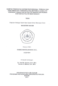 Dampak Penerapan Sistem Proposional Terbuka Dan Parliamentary Threshold Dalam Pemilu Leglislatif TerhadapFungsi Partai Politik Sebagai Instrumen Partisipasi Politik Masyarakat