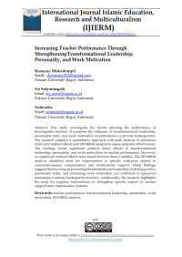 Increasing Teacher Performance Through StrengtheningTransformational Leadership, Personality, and Work Motivation