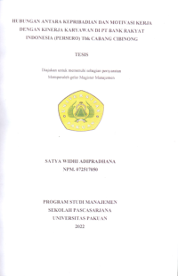 Hubungan Antara Kepribadian Dan Motivasi Kerja Dengan Kinerja Karyawan Di PT BANK RAKYAT INDONESIA (PERSERO) Tbk Cabang Cibinong