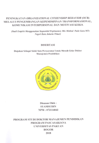 Peningkatan Organizational Citizenship Behavior (OCB) Melalui Pengembangan Kepemimpinan Transformasional, Komunikasi Interpersonal Dan Motivasi Kerja (Studi Empirik Mengunakan Sequential Explanatory Method Pada Guru MTS Negeri Kota Jakarta Timur)