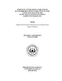 Hubungan Antara Budaya Organisasi Dan Kepribadian Dengan Kreativitas Guru Taman Kanak-Kanak (TK) Se Kecamatan Karawang Barat Kabupaten Karawang