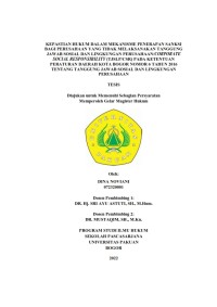 Kepastian Hukum Dalam Mekanisme Penerapan Sanksi Bagi Perusahaan Yang Tidak Melaksanakan Tanggung Jawab Sosial Dan Lingkungan Perusahaan/Corporate Social Responbility (TJSLP/CSR) Pada Ketentuan Peraturan Daerah Kota Bogor Nomor 6 Tahun 2016 Tentang Tanggung Jawab Sosial Dan Lingkungan Perusahaan