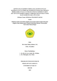 Kewenangan Komisi Yudisial dalam Pengawasan Ketidakpatutan Perilaku Hakim dan Penegakan hukum Berdasarkan pasal 13 UU No 18 tahun 2011 tentang Komisi Yudisial: putusan No 38/Pid.Sus-TPK/2020/PN.Pst