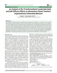 An Analysis of the Transformational Leadership Style and Self-Efficacy Effects on Elementary School Teachers' Organizational Citizenship Behavior