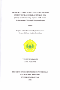 Meningkatkan Kreativitas Guru Melalui Supervisi Akademik dan Efikasi Diri: survey pada guru tetap Yayasan SMK Swasta Se-Kecamatan Cibinong Kabupaten Bogor
