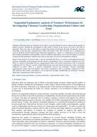 Sequential Explanatory analysis of Teachers’ Performance by Investigating Visionary Leadership, Organizational Culture and Trust