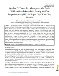 Quality Of Education Management In Early Children (Paud) Based On Family Welfare Empowerment (Pkk) In Bogor City With Cipp Models