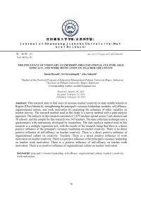 The Influence Of Visionary Leadership, Organizational Culture, Selfefficacy, And Work Motivation On Teacher Creativity