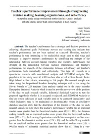 Teacher’s performance improvement through strengthening decision making, learning organizations, and self-efficacy (Empirical study using correlational method and SITOREM Analysis at State Islamic junior high school teachers in East Jakarta)