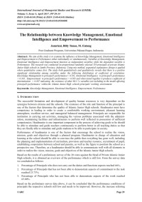 The Relationship between Knowledge Management, Emotional Intelligence and Empowerment to Performance