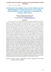 Increasing Teachers' Creativity Through The  Development Of Organizational Culture,  Empowerment And Visionary Leadership Of  School Principles