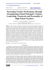 Increasing Teacher Performance through Strengthening School Principal's Visioner  Leadership, Teamwork  and Personality of High School Teachers