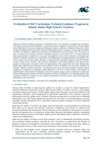 Evaluation of 2013 Curriculum Technical Guidance Program in Islamic Junior High School's Teachers