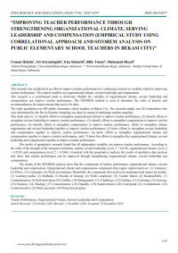 Improving Teacher Performance Through Strengthening Organizational Climate, Serving Leadership And Compensation (Empirical Study Using Correlational Approach And Sitorem Analysis On  Public Elementary School Teachers In Bekasi City)