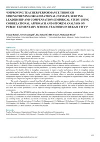 Improving Teacher Performance Through Strengthening Organizational Climate, Serving Leadership And Compensation (Empirical Study Using Correlational Approach And Sitorem Analysis On  Public Elementary School Teachers In Bekasi City)