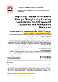 Improving Teacher Performance through Strengthening Learning Organization, Transformational Leadership and Achievement Motivation