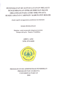 Image of Peningkatan Kualitas Layanan Melalui Pengembangan Efikasi Diri DAn Iklim Organisasi Pada Guru Smk Swasta Se-Kecamatan Caringin Kabupaten Bogor