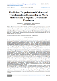 Determination of Work Motivation, Organizational Culture and Transformational Leadership in Improving Innovativeness of a Regional Government Employees