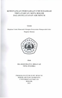Image of Kewenangan Perusahaan Umum Daerah Tirta Pakuan Kota Bogor dalam Pelayanan Air Minum