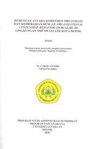 Hubungan antara Komitmen Organisasi dan Kepribadian dengan Organizational Citizenship Behavior (OCB) Guru di Lingkungan SMP Swasta di Kota Bogor