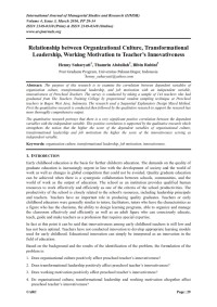 Relationship between Organizational Culture, Transformational Leadership, Working Motivation to Teacher’s Innovativeness