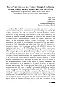 Image of Teacher’s performance improvement through strengthening decision making, learning organizations, and self-efficacy (Empirical study using correlational method and SITOREM Analysis at State Islamic junior high school teachers in East Jakarta)