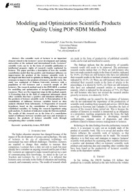 Image of Modeling and Optimization Scientific Products Quality Using POP-SDM Method